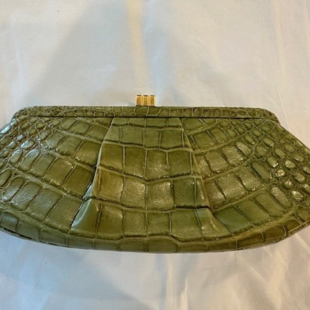 Vintage Lambertson Truex Olive Green Alligator Clutch